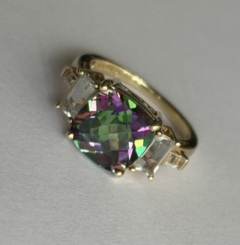 10k Yellow Gold Mystic Topaz Ring Fine Size 7 Cushion Cut Samuel Aaron THL 4.70g - Bild 8 von 24