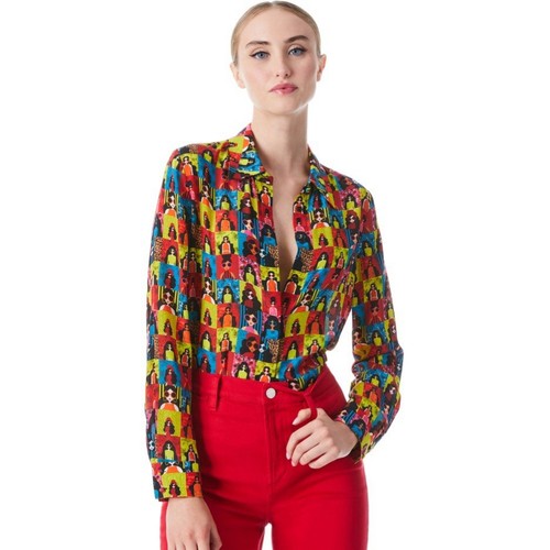 NEW! Alice + Olivia Bright Multi Color Stace Face Willa Blouse - Picture 9 of 9