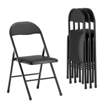 4 Pack Padded Folding Chairs, Metal Portable Stackable Chairs with Soft Faux Lea