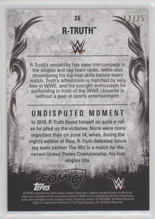 2016 Topps WWE Undisputed US Championship Blue /25 R-Truth #26 - Image 2 of 2