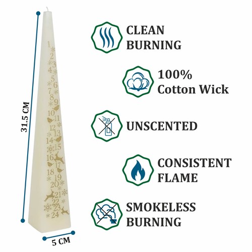 Advent Candles Count Down 24 Days of Christmas Pyramid Candles - White or Ivory - Picture 8 of 13