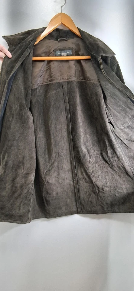 Banana Republic Hombres Pequeña Gamuza Cuero Chaqueta Marrón Cremallera Completa Tareas Clásicas   Foto 4 de 4