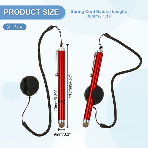 2 Pcs Screen Capacitive Pen with Spring Rope Fixing Dock Red - Zdjęcie 2 z 7