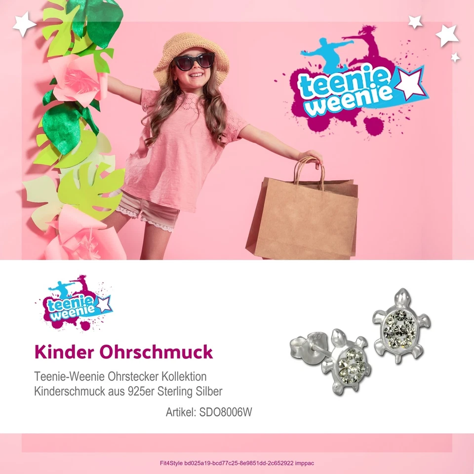 Ohrringe für Kinder Ohrstecker 925 Sterling Silber Schildkröte weiß SDO8006W - Bild 3 von 4