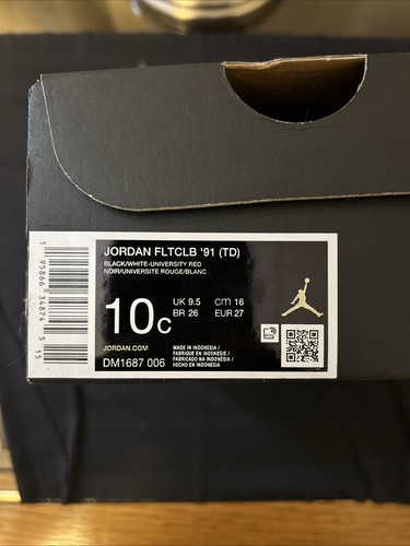 Jordan Flight Club '91 DM1687-006 Boys 10C Athletic Sneaker Black University Red - Picture 13 of 13