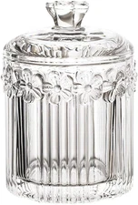 Crystal Glass Relief Flower Candy Dish Swab Box Storage Jar With Lid