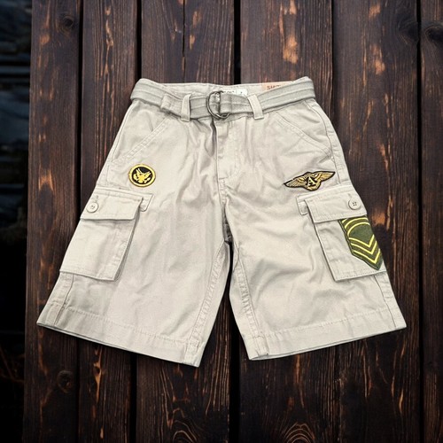 New! Smiths American Cargo Shorts Boys Size 7 Khaki Tan With Belt Patches Casual