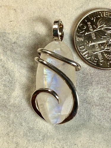 15.18ct Moonstone Faceted Rainbow Oval Forged Sterling Silver Pendant Total Wt - Bild 8 von 12