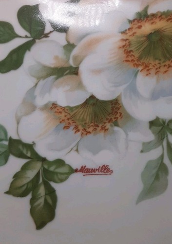 Antique PSAG Bavaria Porcelain Platter 16 With White Peonies Hand Painted 11 7/8 - Picture 9 of 12