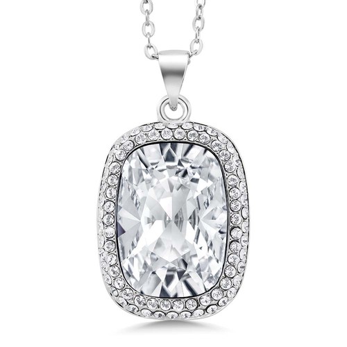 Rhodium Plated Octagon Shape Pendant Necklace For Women with 18 Inch Chain Made - Picture 2 of 15