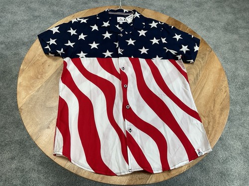 Men’s Free Planet Stars & Stripes Shirt ~ Red/White/Blue ~Small ~100% Rayon ~New - Picture 4 of 10
