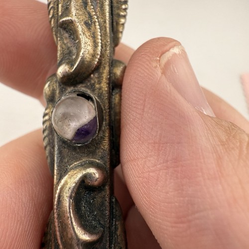 Vintage Ornate Metal Pen 5.5” w/ Cabochon Stones Nepal India Boho - Picture 2 of 9