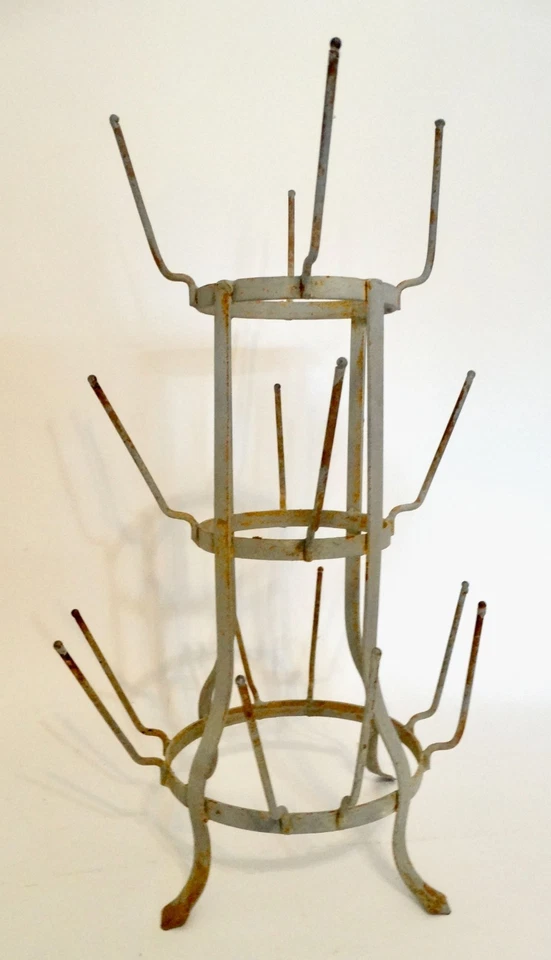 Antiguo estante de secado de botellas de vino francés de zinc/hierbas granja rústico Foto 2 de 4