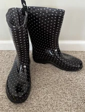 Sloggers NEW Black Polka Dot Rain Rubber Boots size 7 Women’s Mid Calf Tall