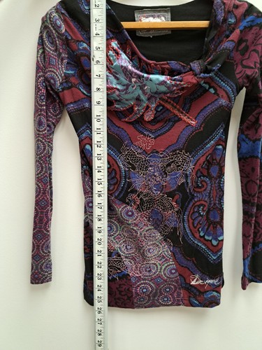 Desigual Long Sleeve Multicoloured Bohemian Top Red Blue Purple - Picture 8 of 9