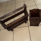 Vintage Retro Pine Wood Mexican Brutalist Magazine Rack & Bin Rustic Spanish