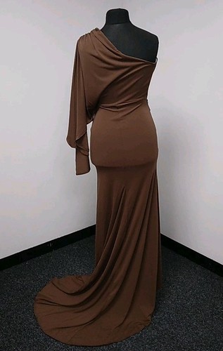 Womens ASOS Brown Prom Event Formal Dress UK Size 8 Off The Shoulder Ruched - Picture 4 of 16
