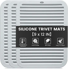 TOPULORS 3 PCS Silicone Trivets for Pots and Pans 9"x12" Heat Grey - 3 Pcs 