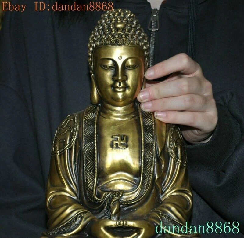 15.2" Tibetan Buddhism temple brass "卐" Shakyamuni Sakyamuni Buddha statue - Image 2 of 4