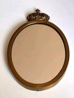 Vtg Solid Bronze Brass Oval Wall Mirror with Crown 10 ½” x 6 ¼” Retro Home Decor