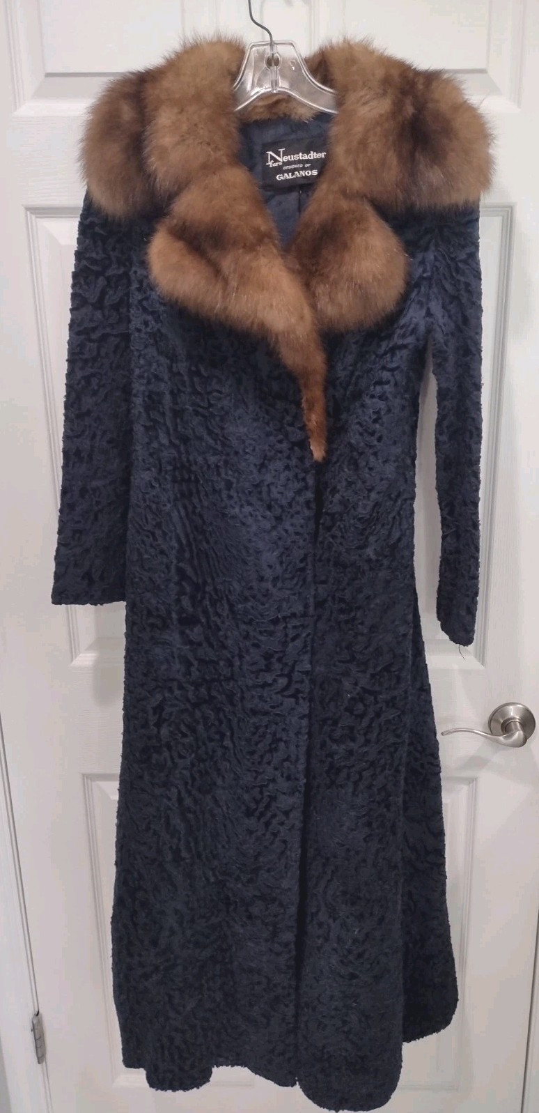 Vintage Neustadter By Galanos Coat Sable Fur Persian Lamb Dark Blue See Measure