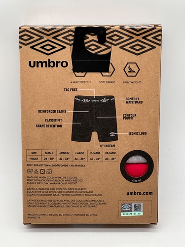 NUEVO PAQUETE DE 3 CALZONCILLOS BOXER PARA HOMBRE UMBRO 6" ENTREPIERNA 95% ALGODÓN ESENCIAL CORTE CLÁSICO - Imagen 15 de 17