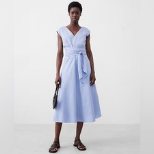 NWT Linen-Blend Wrap Midi Dress Size 4 In Peri Noon Color By Banana Republic...