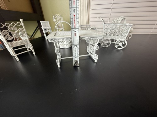 Wire Real Metal Dollhouse Furniture Iron Wicker Mesh Vintage White Nursery - Picture 10 of 11