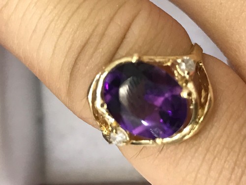 Estate 14k Solid Yellow Gold Natural Diamond Oval Amethyst ring 1.29 ct - Picture 3 of 5
