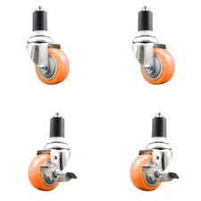 3 Inch 316SS Orange Poly Swivel 1-5/8 Inch Expanding Stem Caster Set 2 Brake SCC