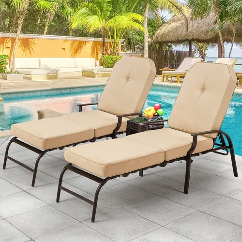 Adjustable Outdoor Chaise Lounge Chair Patio Beach Recliner w/ Armrest 4 Color - Picture 45 of 72