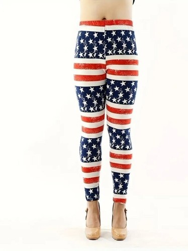 Women's USA Flag Print Leggings - One Size - Picture 5 of 10