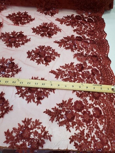 Scalloped Edge Floral Embroidered Sequin Lace- 52" Wide- Bridal/Dress/Runner - Picture 42 of 50