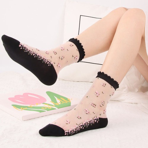 Calcetines mujer ultrafinos verano encaje transparente seda cristal flor 🔥 - Imagen 10 de 30