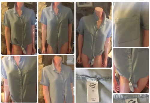 The 1964 Denim Company Ladies Collared Tie Front Blue button down Shirt Size M - Picture 1 of 10