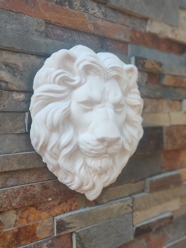 Escultura de cabeza de león placa de pared aplique fuente de jardín tiza pintada de blanco antiguo - Imagen 4 de 12