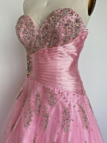Pink Ball Gown Size 8 Beaded Gown Sequin Gown Princess Gown Pageant Dress Sz 8 - Picture 3 of 9