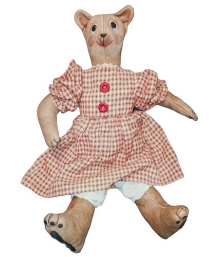 OOAK Primitive Bear Doll Folkart Americana Vintage Handmade Leather Country 19" - Picture 3 of 12