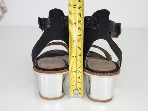 Next Sandals Block Heel Black Mock Croc Silver Heels Ankle Strap EU 36 UK 3.5 - Picture 10 of 14