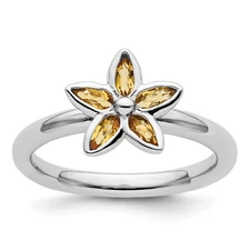 Silver Stackable Expressions Citrine Flower Ring QSK489