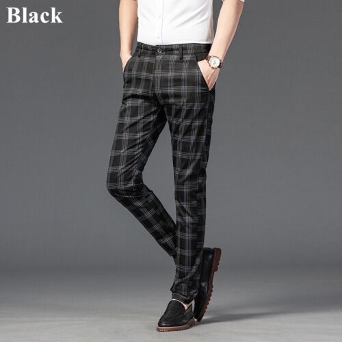 Pantalone uomo a quadri dritto vestito pantalone tuta fondo ufficio business - Foto 15 di 18