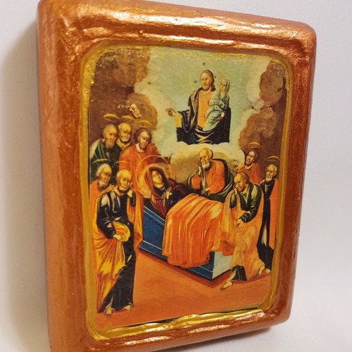 Dormizione di Theotokos Maria icona bizantina ortodossa orientale russa e greca - Foto 2 di 11