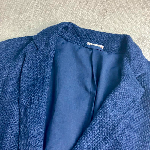 BLUE BLUE JAPAN Linen Blazer Jacket L Navy 100% Waffle Weave Stretch Summer - Picture 5 of 10