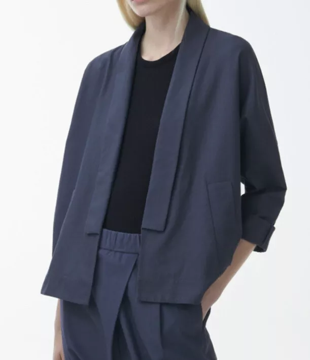 COS Navy Organic Cotton Kimono Shaped Blazer Jacket Women s Size