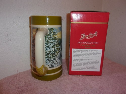 VINTAGE (NEW) LEINENKUGELS HOLIDAY "CABIN ON THE RIVER" CERAMIC 7" TALL STEIN - Picture 2 of 7
