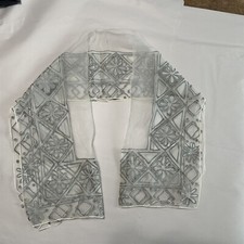 Vintage Scarf WPL Italy Silver White Sheer Rayon Geometric Mod Floral