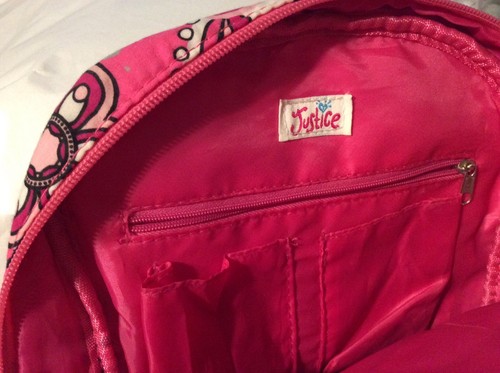 "Justice" Peace Love Hearts Sequins Pink BACKPACK/ Purse - Picture 4 of 7