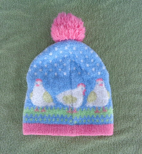 John Deere Toddler Size 2T - 4T Winter Hat Beanie Cap- Chickens- Pink & Blue - Picture 3 of 4