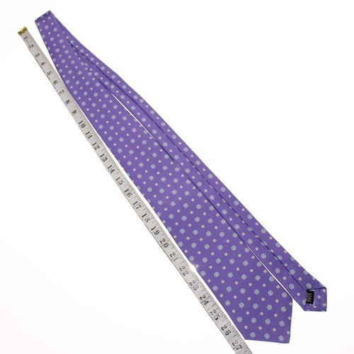 Drake's NWT Neck Tie in Purple w/ Blue/Yellow/White Geometric Pattern 100% Silk - Picture 6 of 9