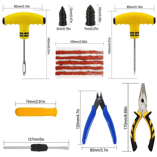Emergency Tyre Puncture Repair Kit Car Van Motorcycle Tubeless Tire Strip Pliers - Picture 2 of 13